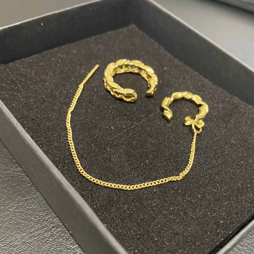 Gorgeous Golden Chain Earrings and Cuff Accessory Jewelry